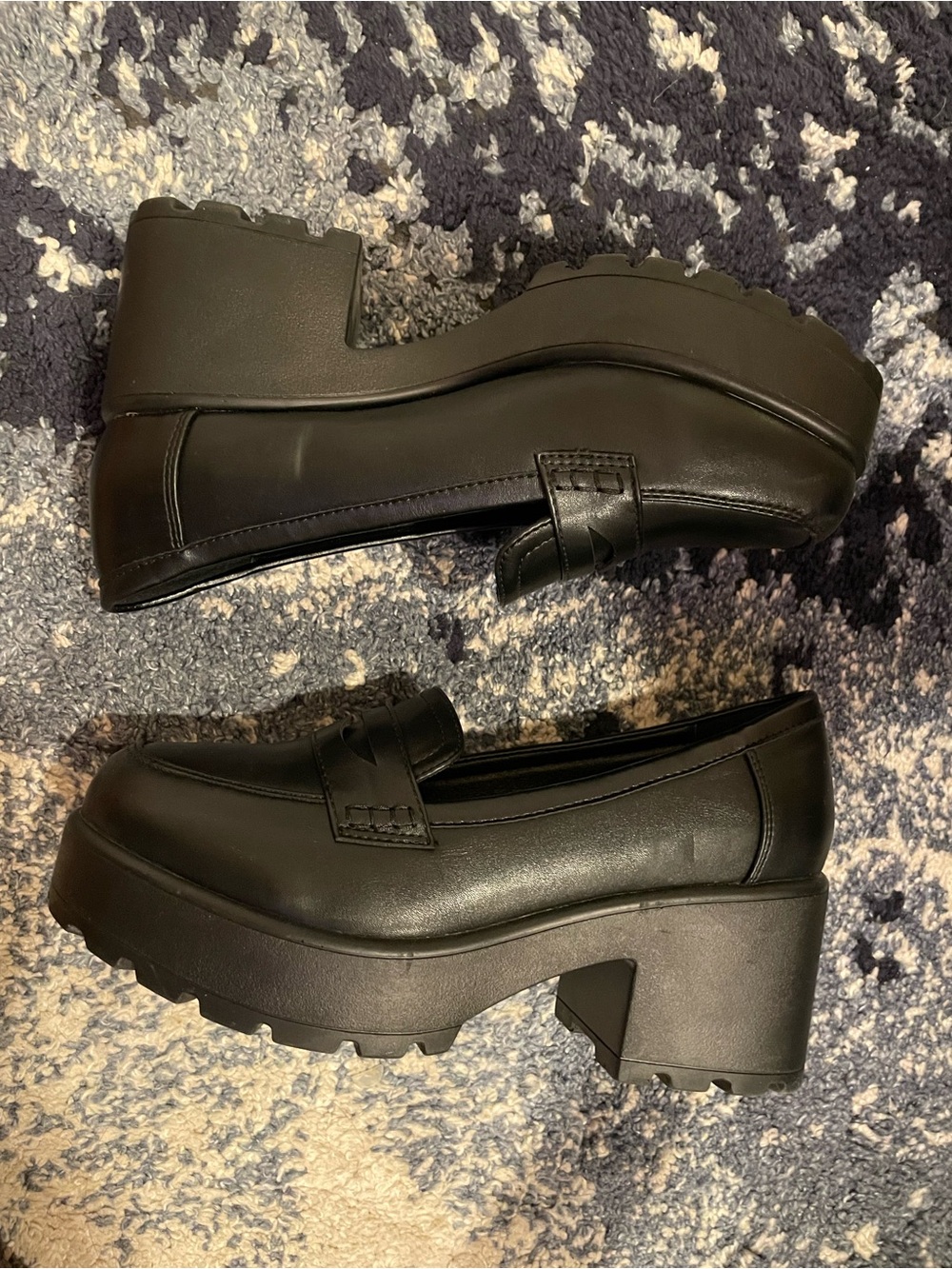 Women's Black Chunky Platform Loafer Heeled Boots